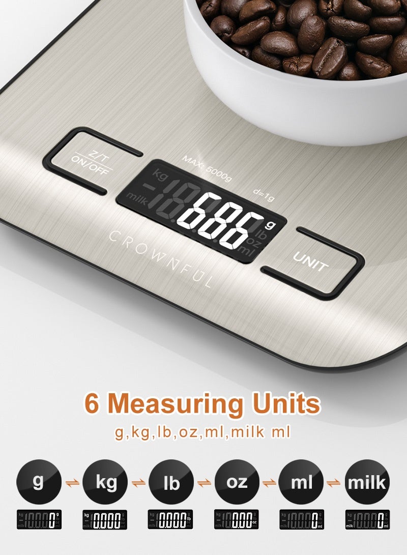 CROWNFUL Food Scale, 11lb Digital Kitchen Scales Weight Ounces and Grams for Cooking and Baking, 6 Measuring Units with Tare Function (Battery Included) - Image 2